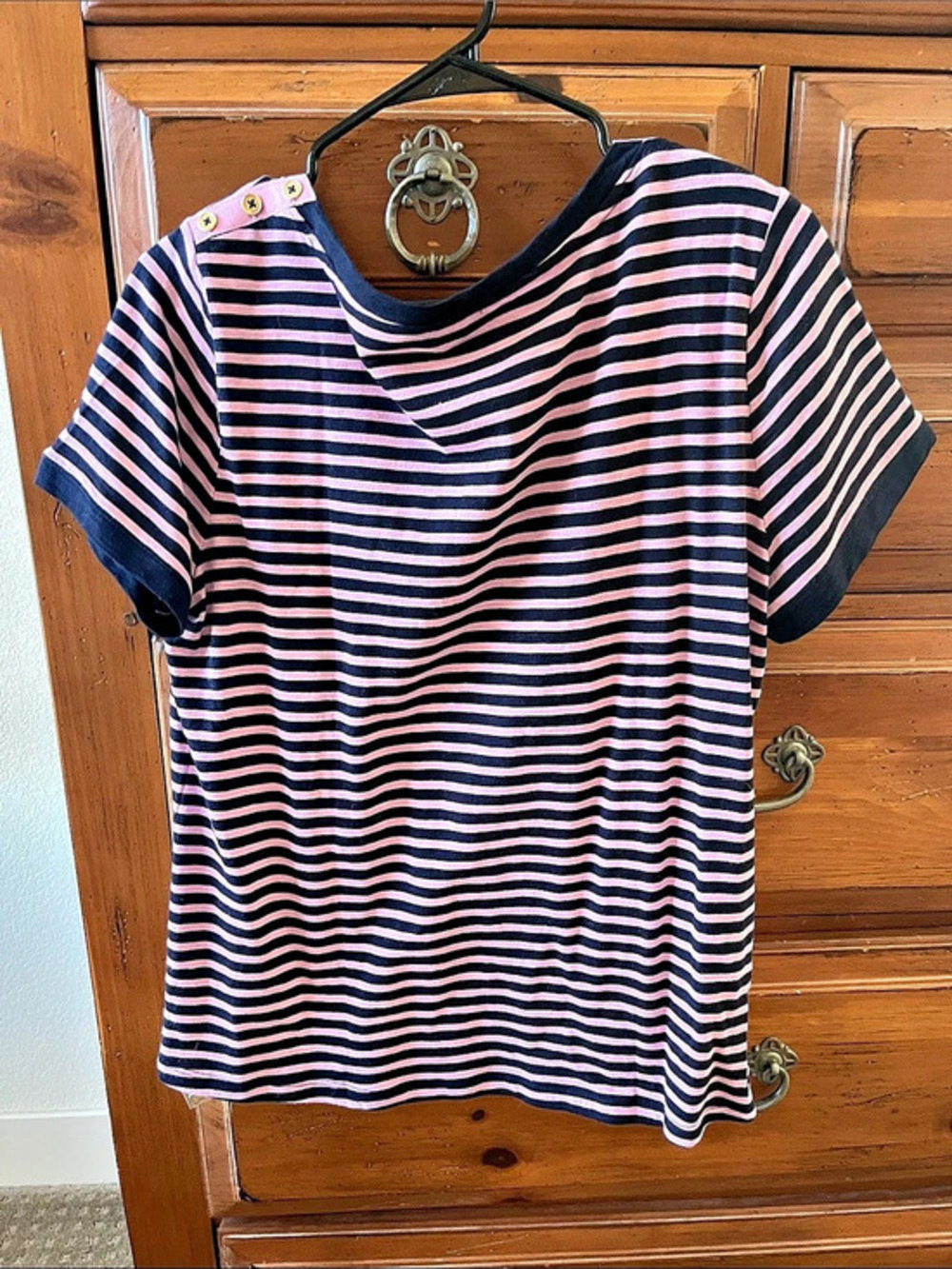 Talbots Striped Short Sleeve Top Pink & Black Size Large NWT